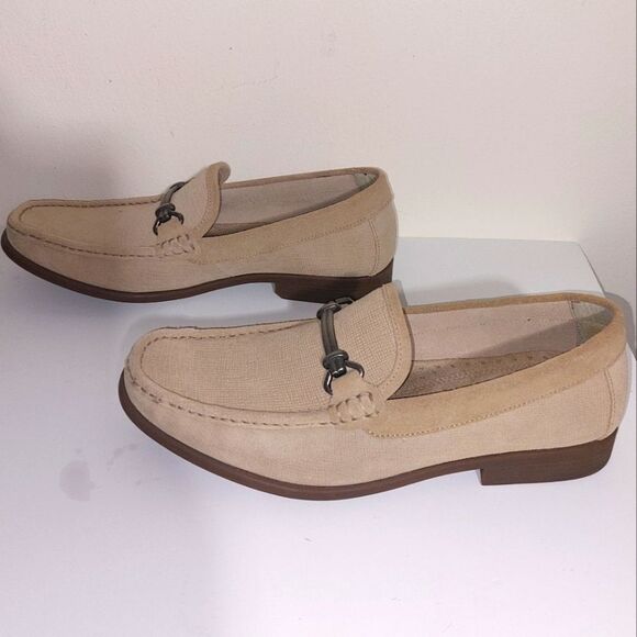 STACY ADAMS Men's Textured Leather Moc Toe Kelby Slip-on Loafers Beige Size 9M - Picture 5 of 14